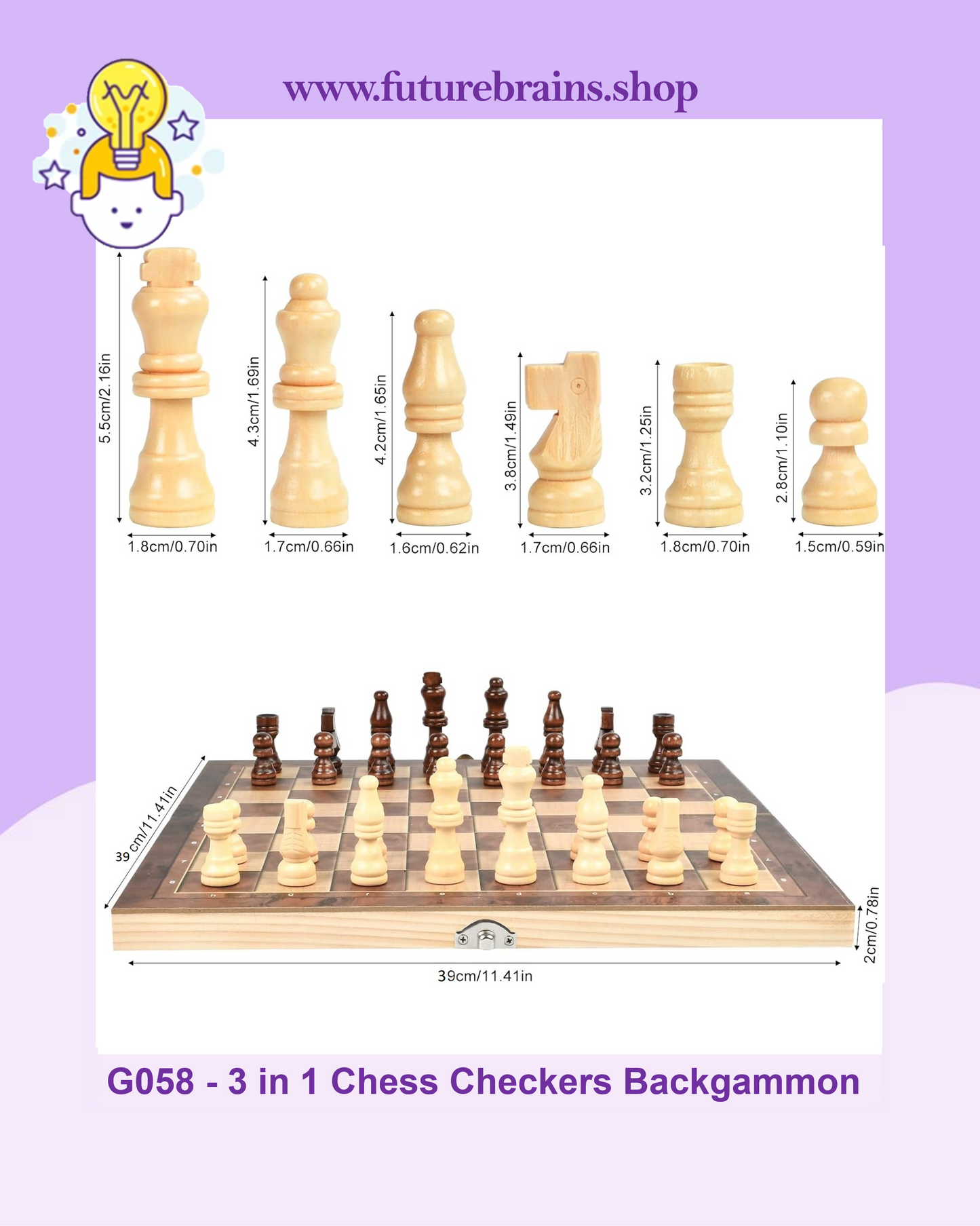 G058 - 3 in 1 Chess Checkers Backgammon