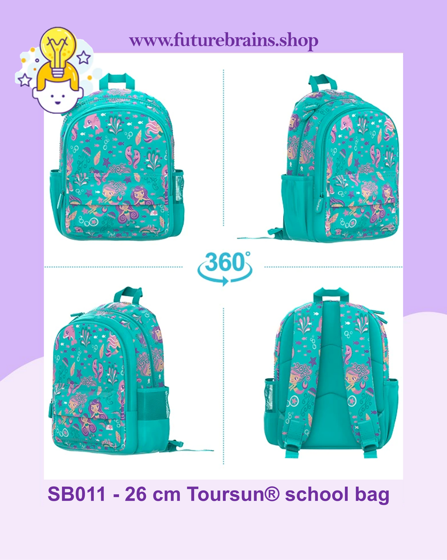 SB011 - 26 cm Toursun® school bag mermaids design