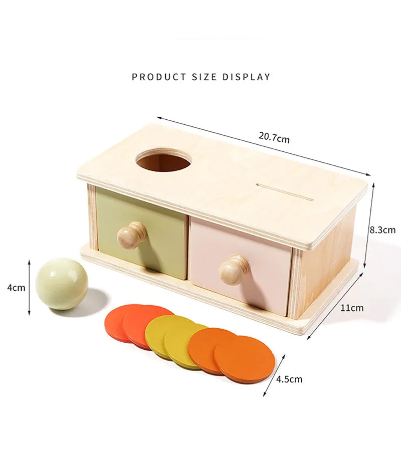 M090 - Double Drawer Wooden Montessori Object Permanence & Coin Drop Box Set
