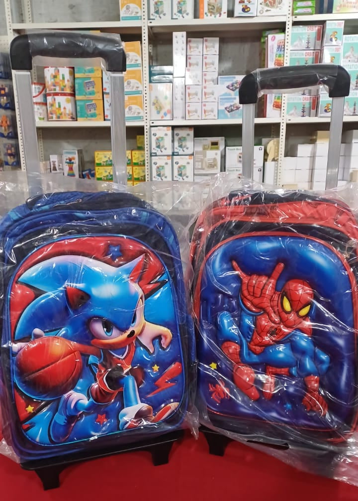 SB006 - 3 pcs 3D set with or without wheels sonic design: 42 cm school bag + lunch bag + pencil case
