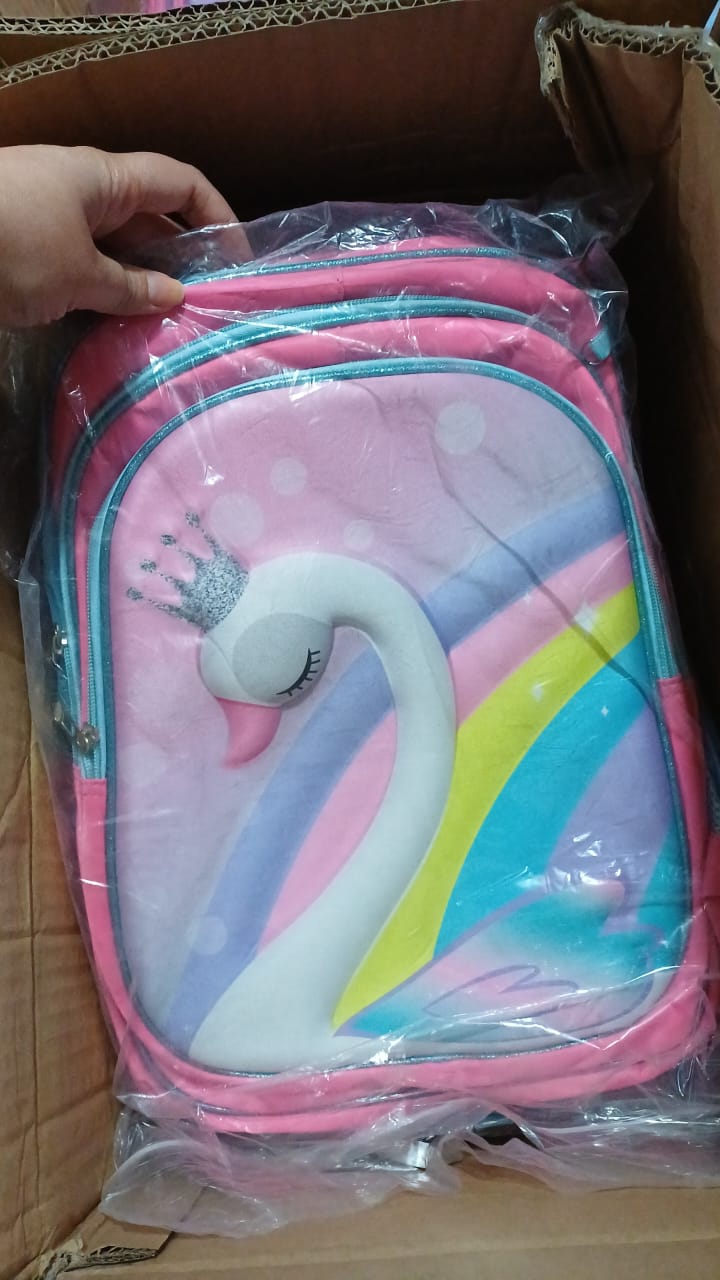 SB005 - 3 pcs 3D set swan design: 42 cm school bag + lunch bag + pencil case