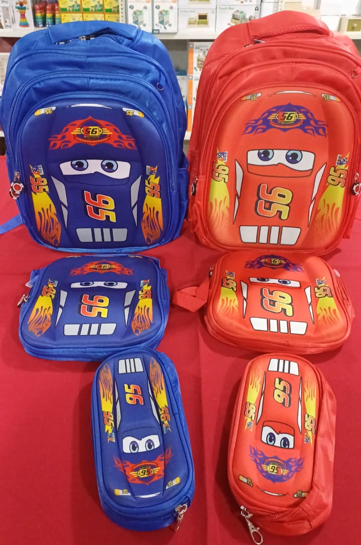 SB005 - 3 pcs 3D set McQueen design: 42 cm school bag + lunch bag + pencil case