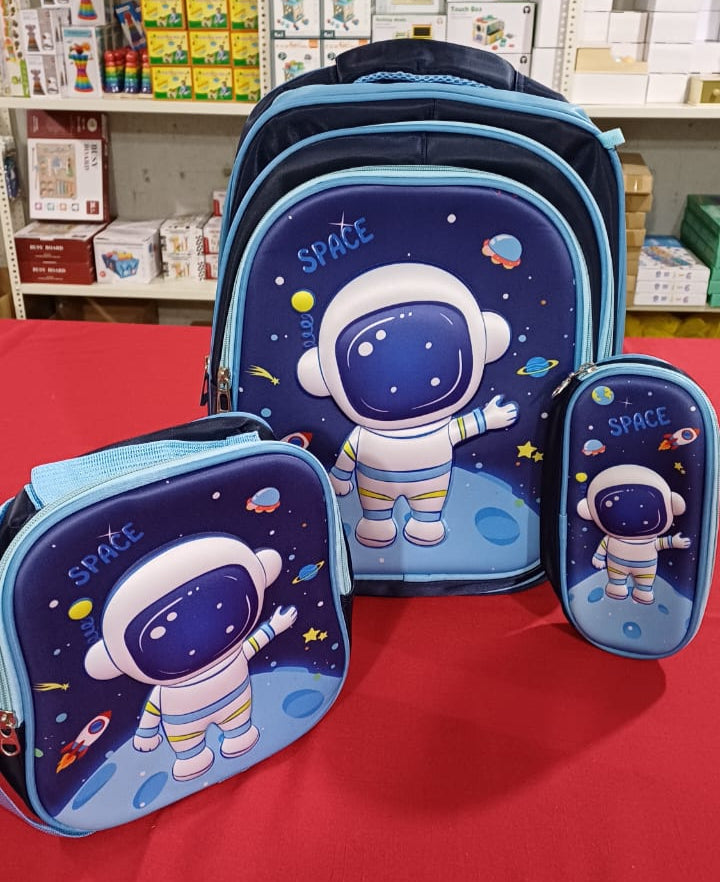 SB005 - 3 pcs 3D set astronaut design: 42 cm school bag + lunch bag + pencil case