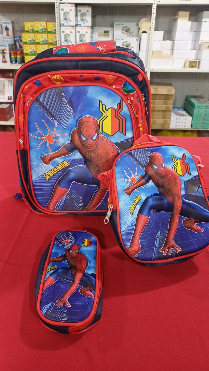 SB004 - 3 pcs 3D set spiderman design: 42 cm school bag with or without wheels + lunch bag + pencil case