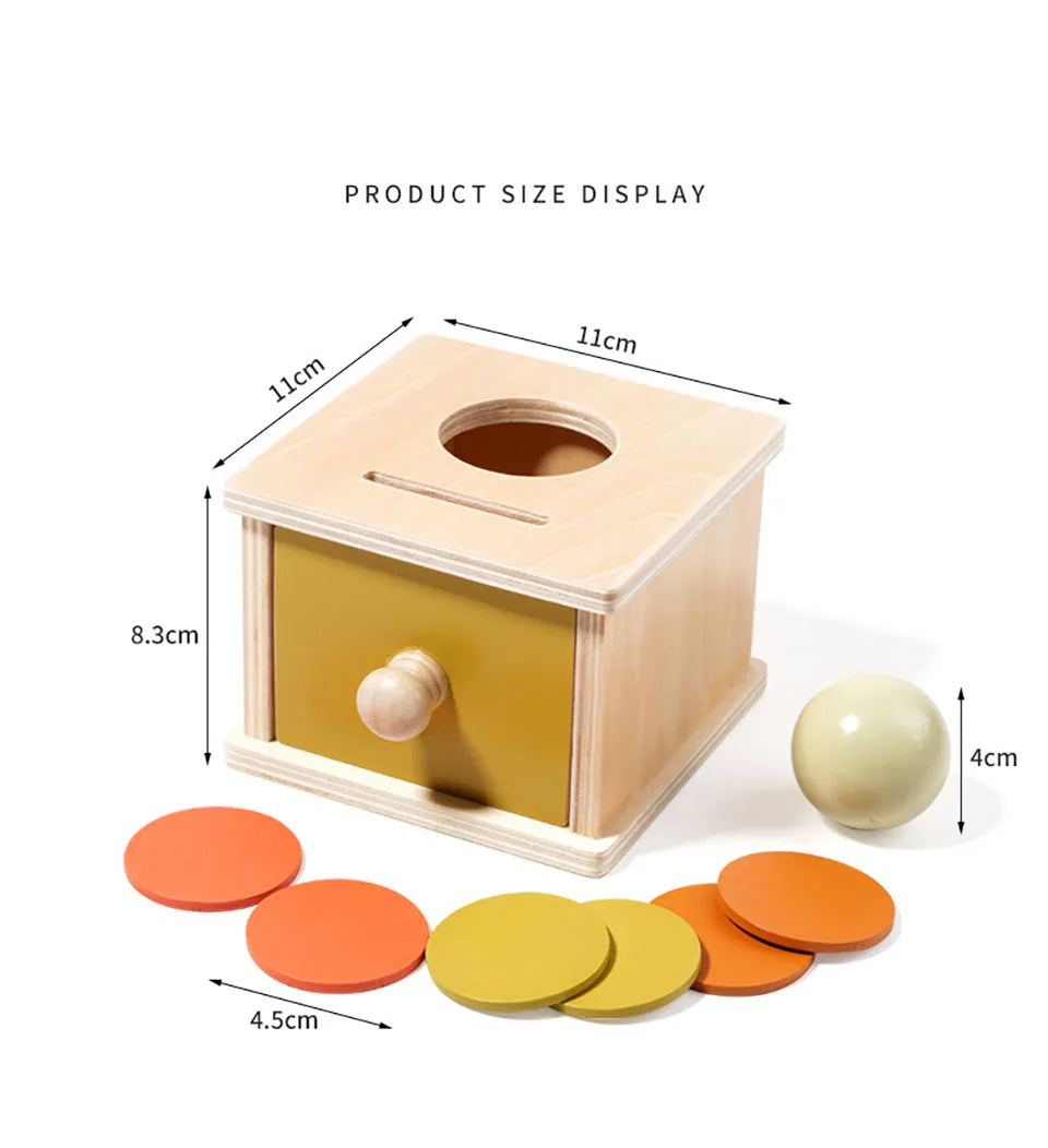 M089 - Single Drawer Wooden Montessori Object Permanence & Coin Drop Box Set