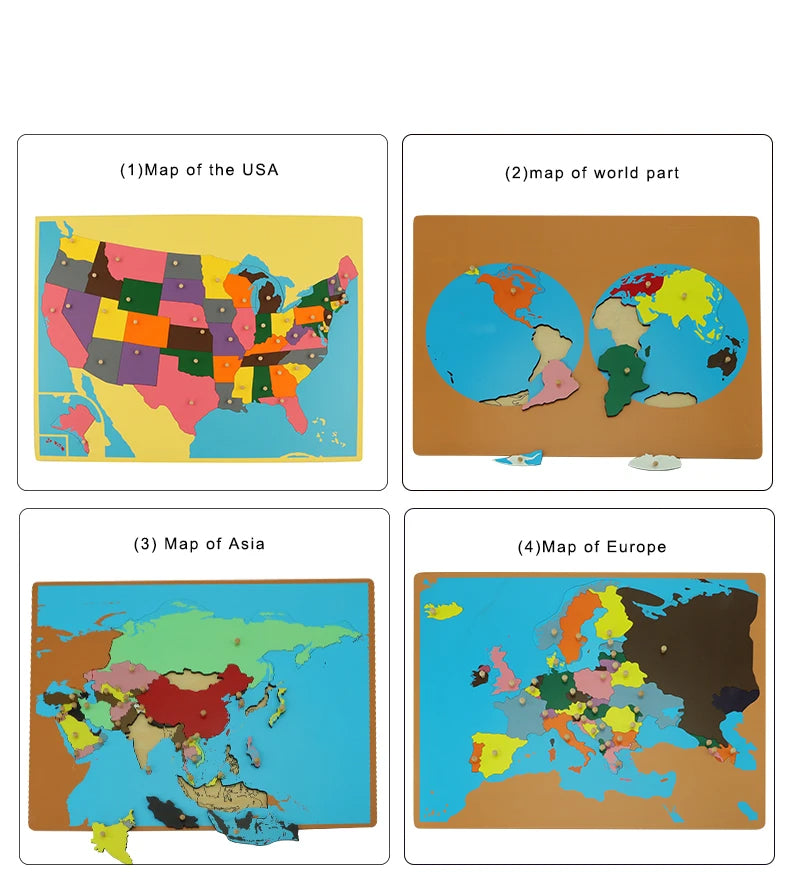 Mo113 - Montessori Cabinet for Framed Puzzle Maps with 7 maps