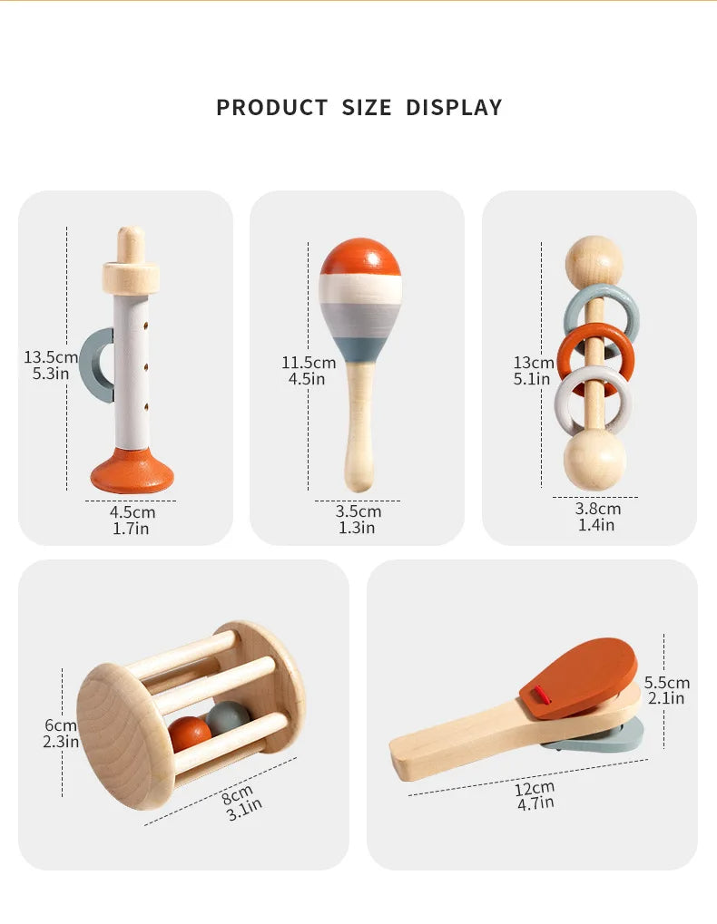 B040 - Wooden music instrument toy 5-pcs set