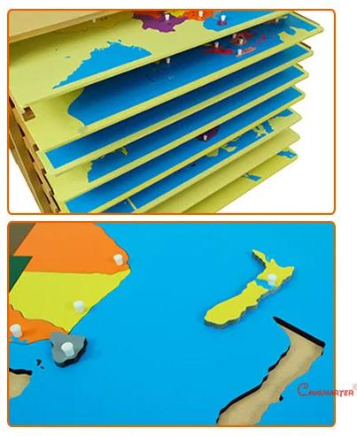 Mo113 - Montessori Cabinet for Framed Puzzle Maps with 7 maps
