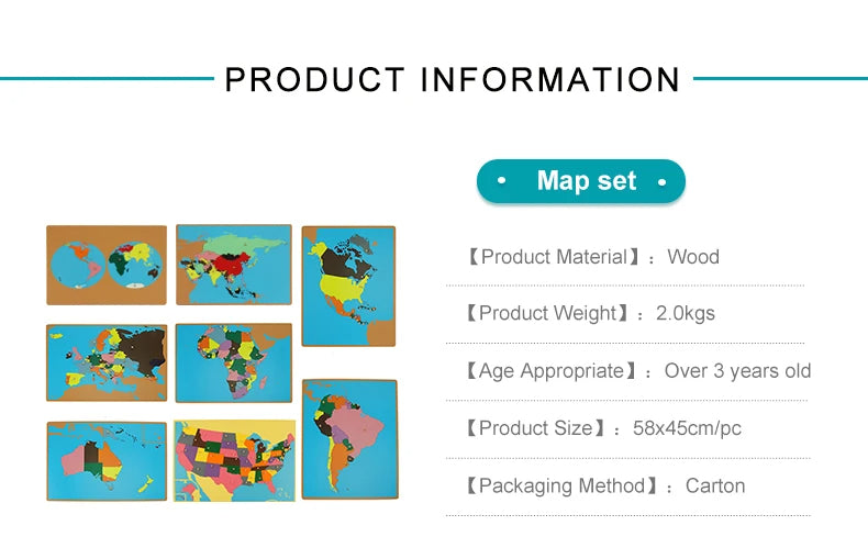 Mo113 - Montessori Cabinet for Framed Puzzle Maps with 7 maps