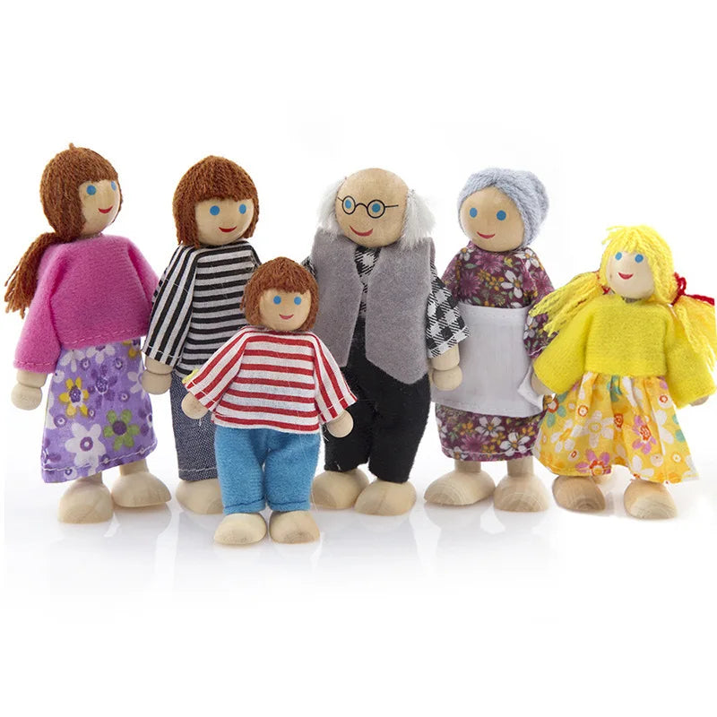M354 - Wooden family doll set puppet 6 pcs