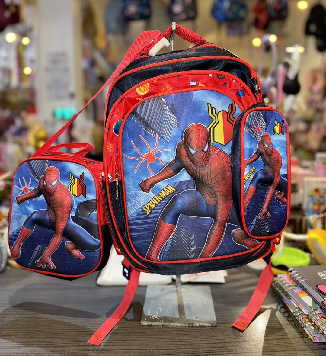 SB004 - 3 pcs 3D set spiderman design: 42 cm school bag with or without wheels + lunch bag + pencil case