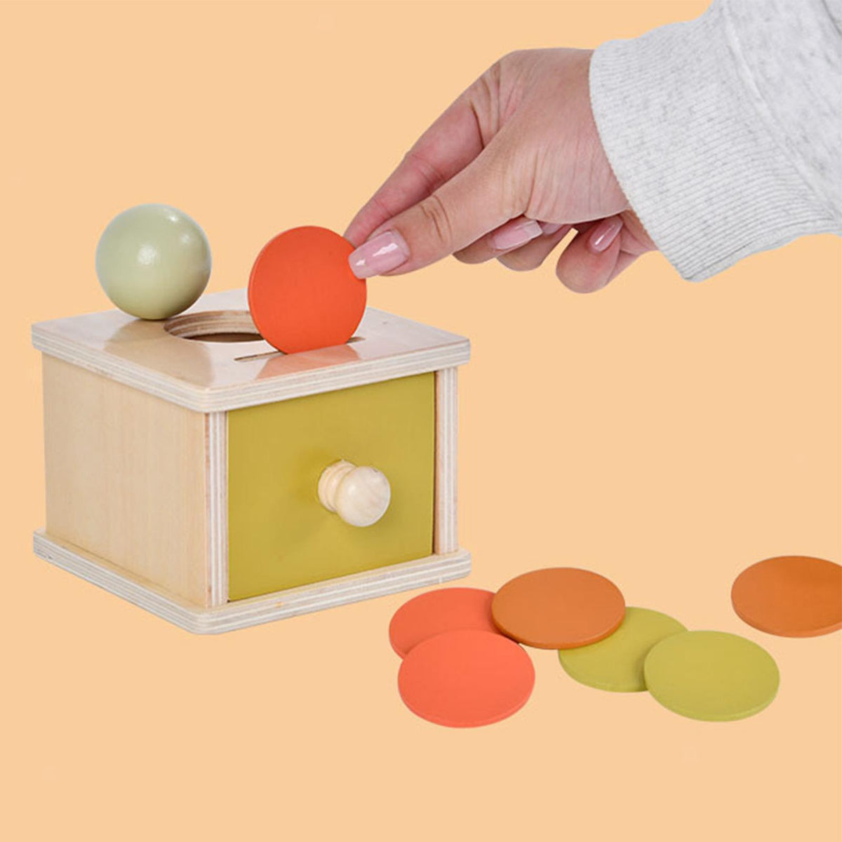 M089 - Single Drawer Wooden Montessori Object Permanence & Coin Drop Box Set