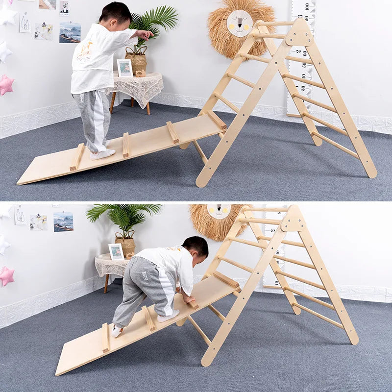 M049 - Montessori Foldable Wooden Pikler Triangle & Reversible Slide Set (FREE delivery)