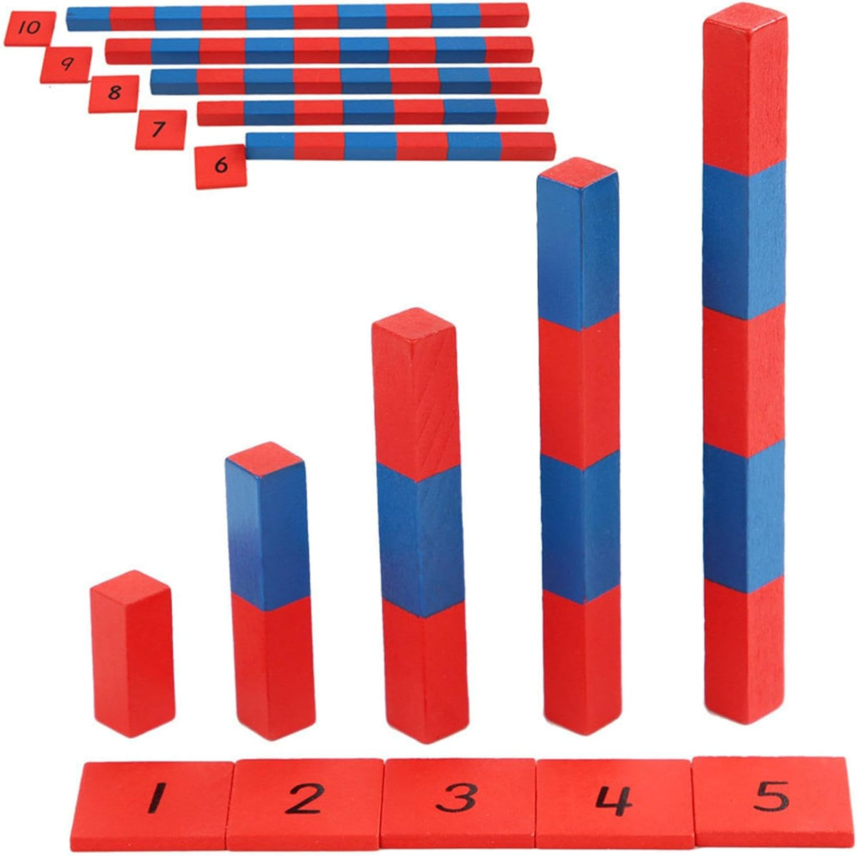 Table Red Rods Mo056 - Montessori red and blue table number rods - 2 sets with tiles ...