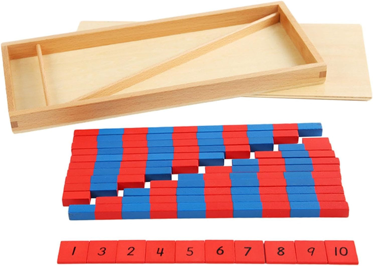 Mo056 - Montessori red and blue table number rods - 2 sets with tiles