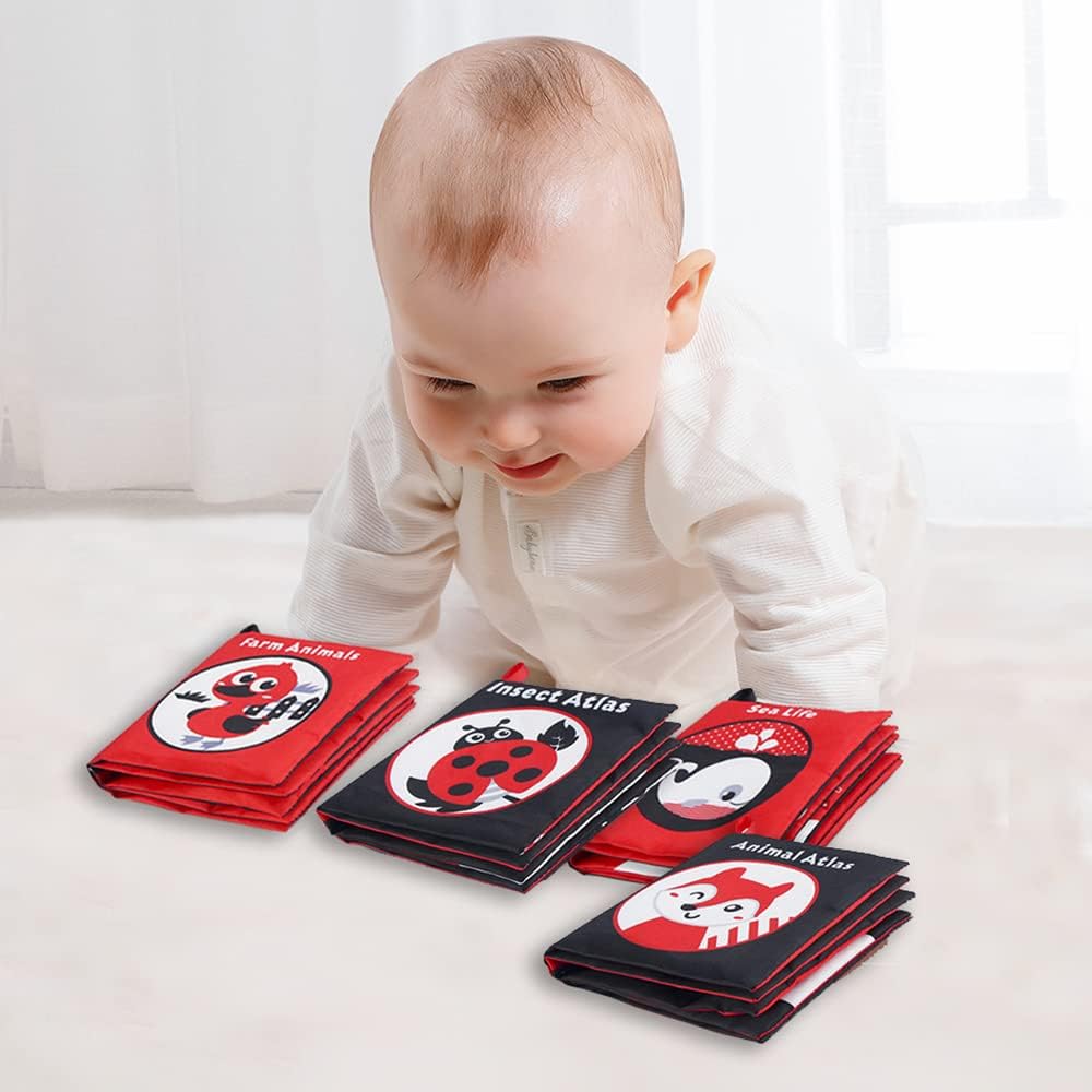 L026 - Black White & Red baby cognitive series cloth book with BB sound