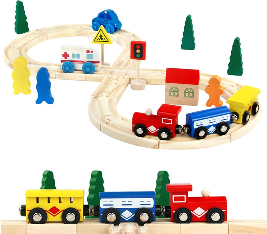 M263 - 33 pcs wooden train track