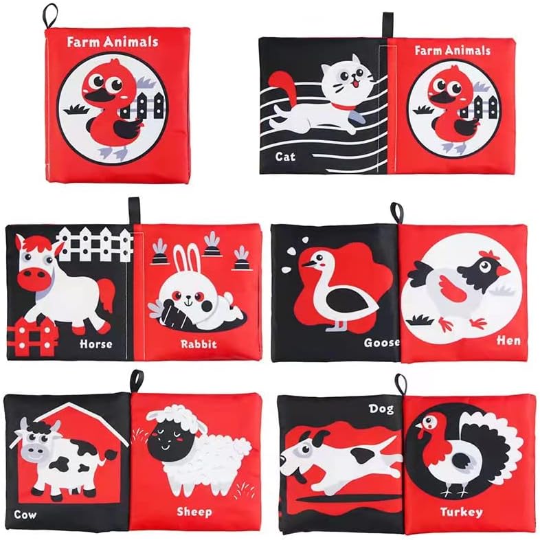 L026 - Black White & Red baby cognitive series cloth book with BB sound