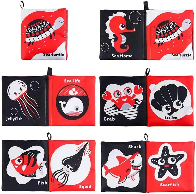 L026 - Black White & Red baby cognitive series cloth book with BB sound