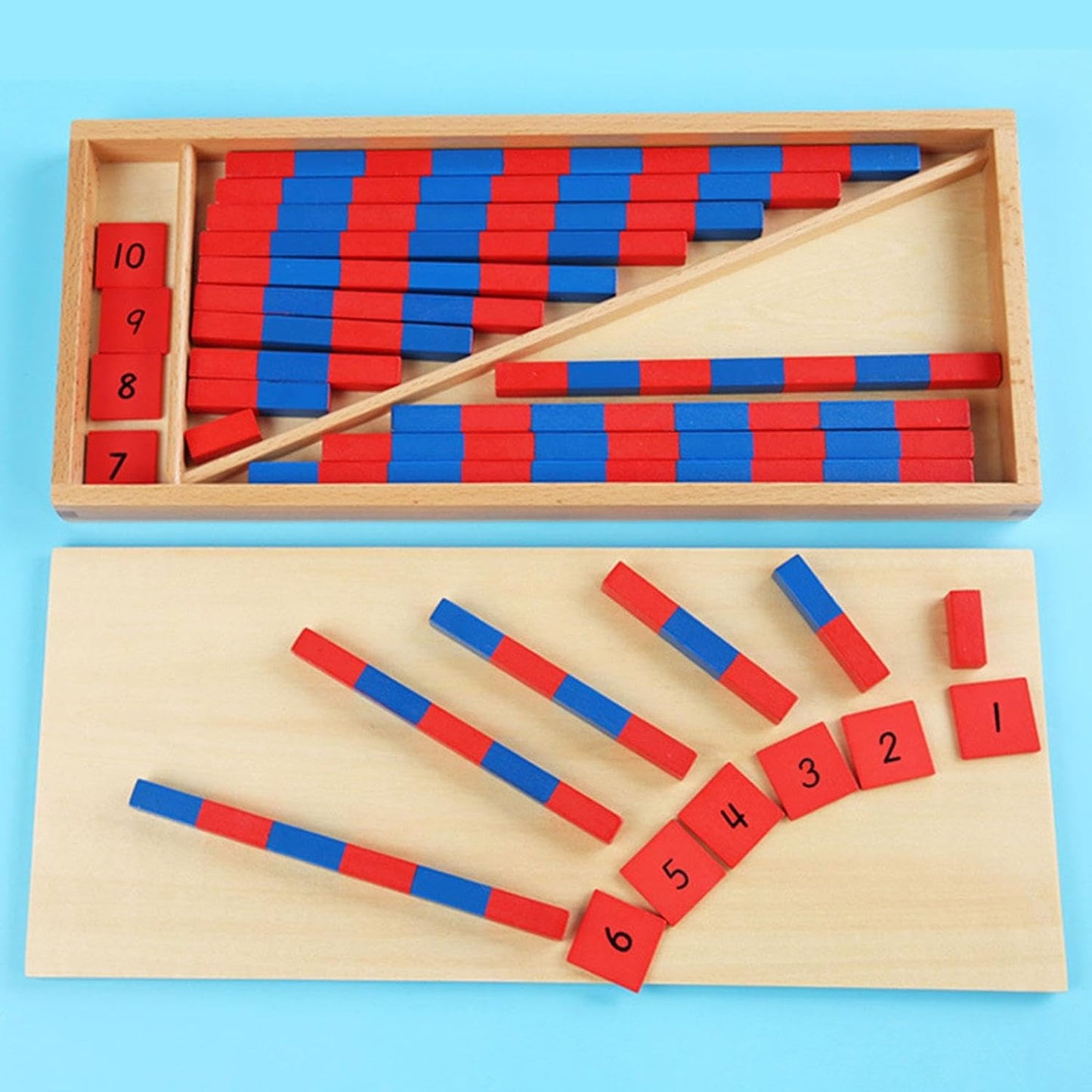 Mo056 - Montessori red and blue table number rods - 2 sets with tiles