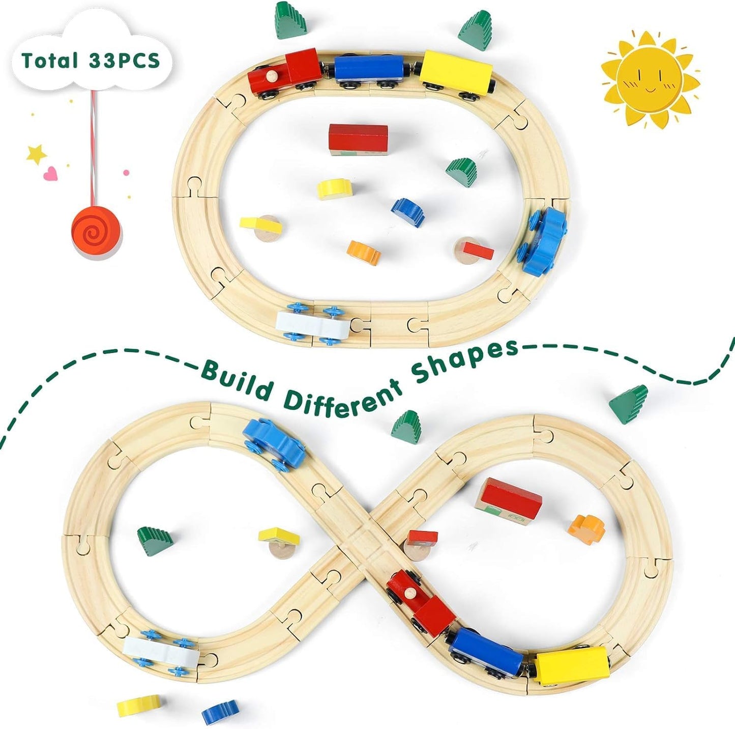 M263 - 33 pcs wooden train track