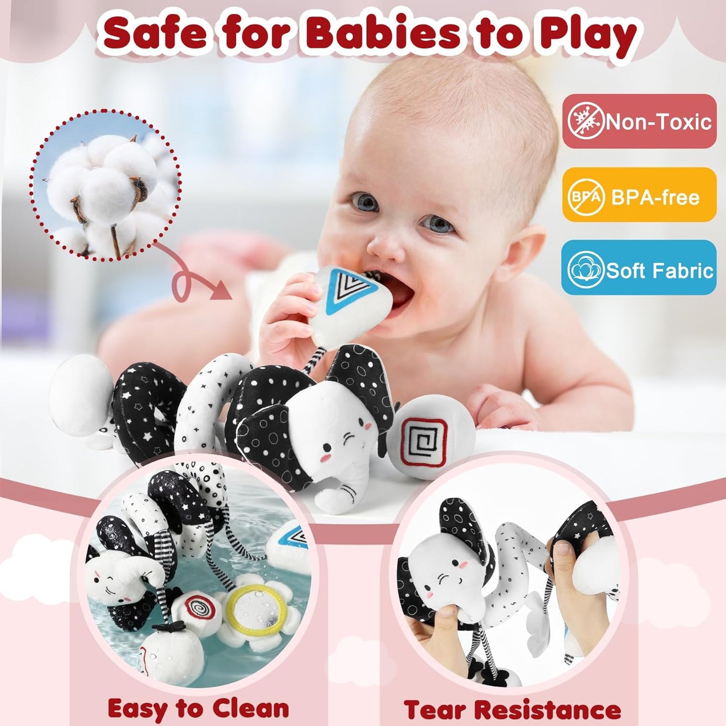 B006 - Black and white crib spiral hanging soft baby toy