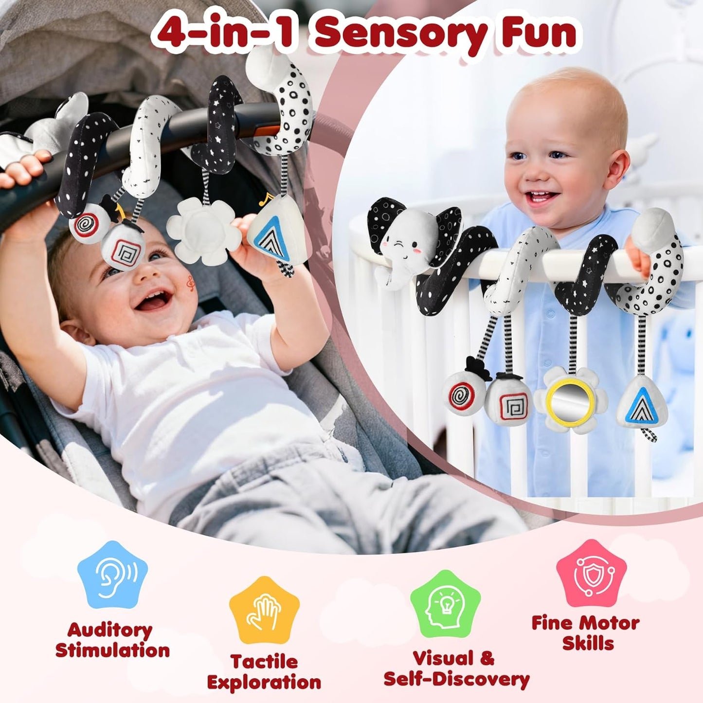 B006 - Black and white crib spiral hanging soft baby toy