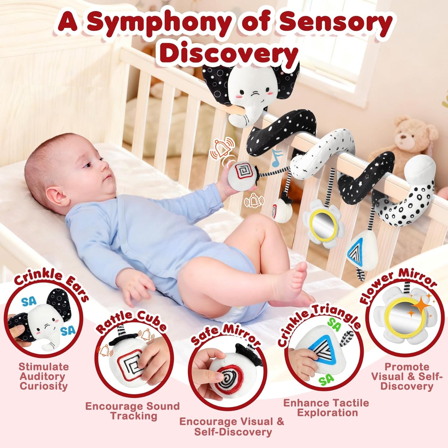 B006 - Black and white crib spiral hanging soft baby toy