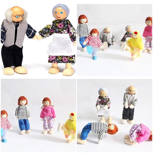 M354 - Wooden family doll set puppet 6 pcs