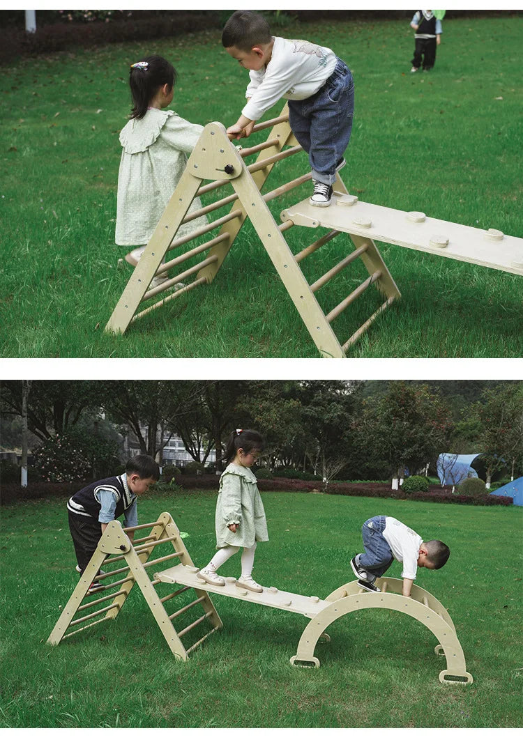 M055 - 5-in-1 Wooden Montessori Pikler Triangle & Arch Gym Set (FREE delivery)