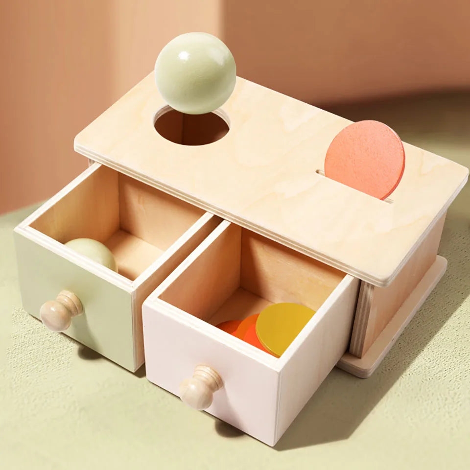 M090 - Double Drawer Wooden Montessori Object Permanence & Coin Drop Box Set