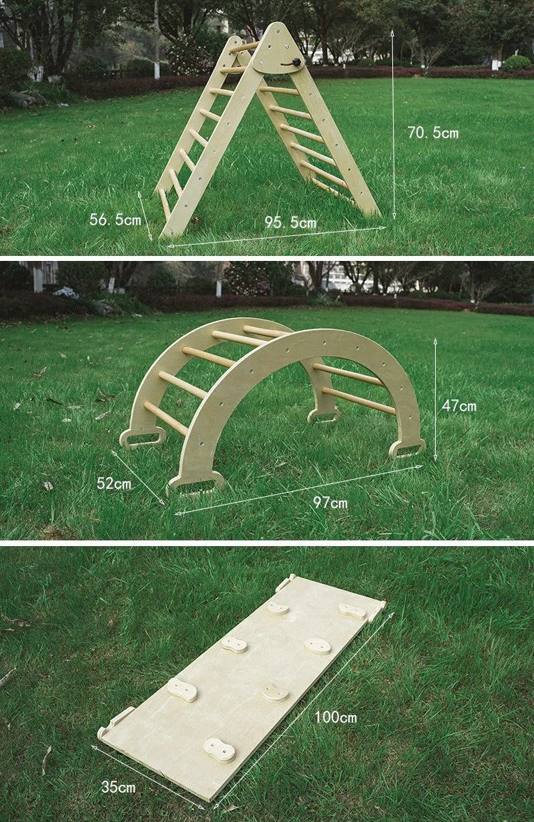 M055 - 5-in-1 Wooden Montessori Pikler Triangle & Arch Gym Set (FREE delivery)