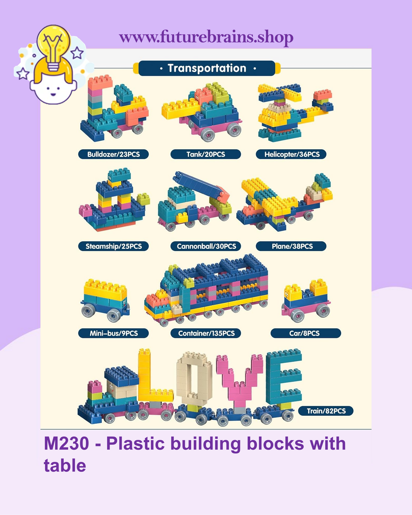 Plastic building blocks with table
