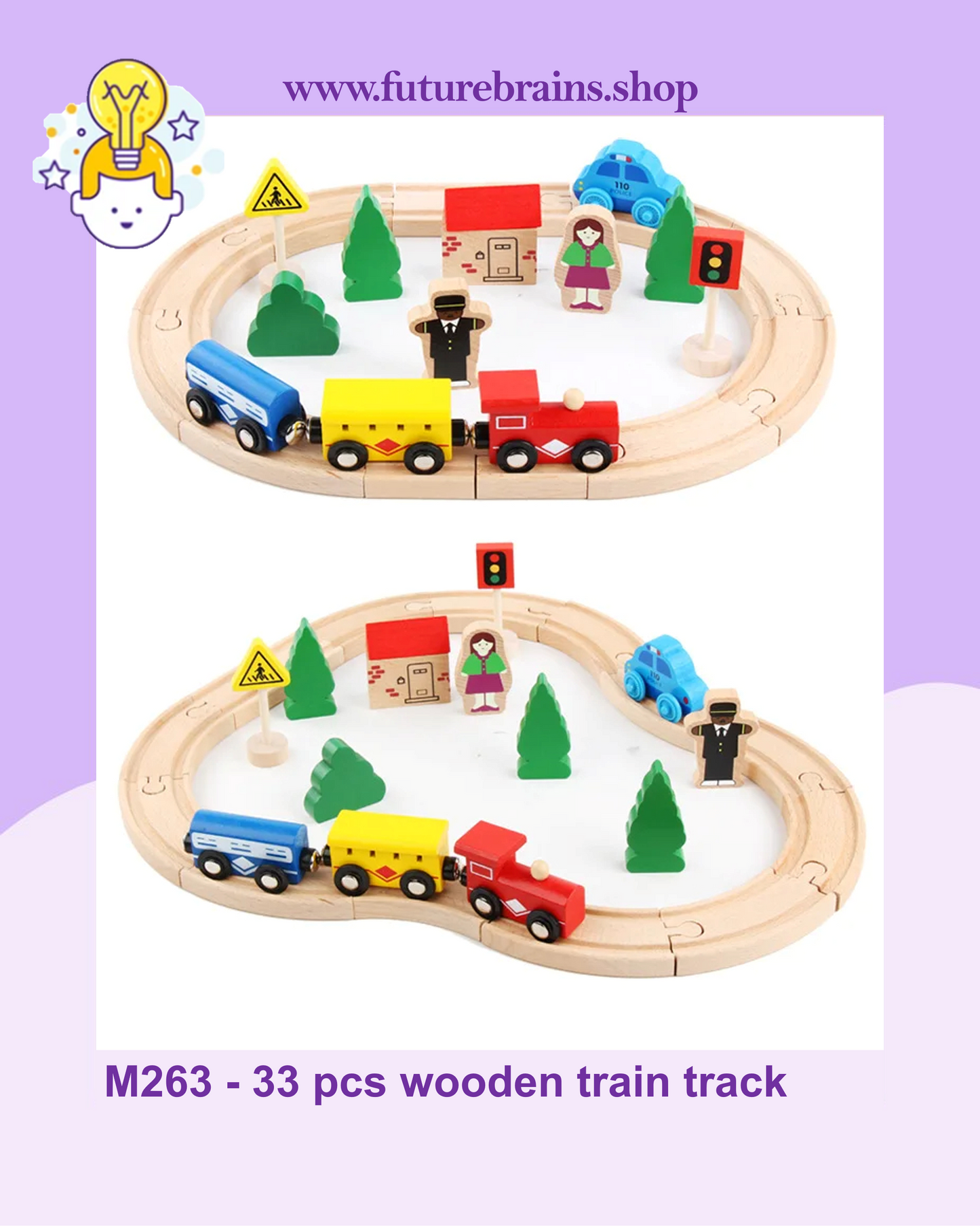 M263 - 33 pcs wooden train track