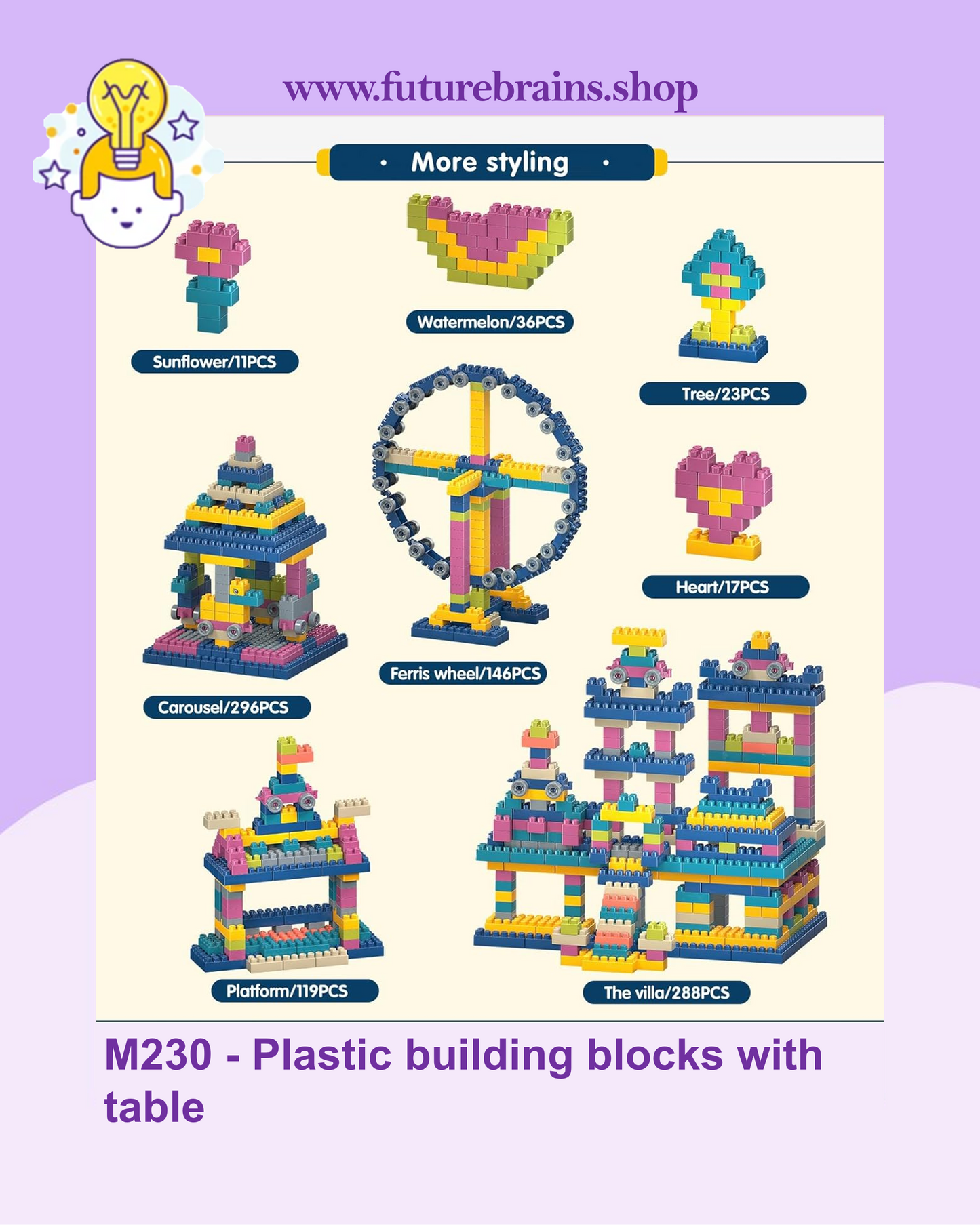 Plastic building blocks with table