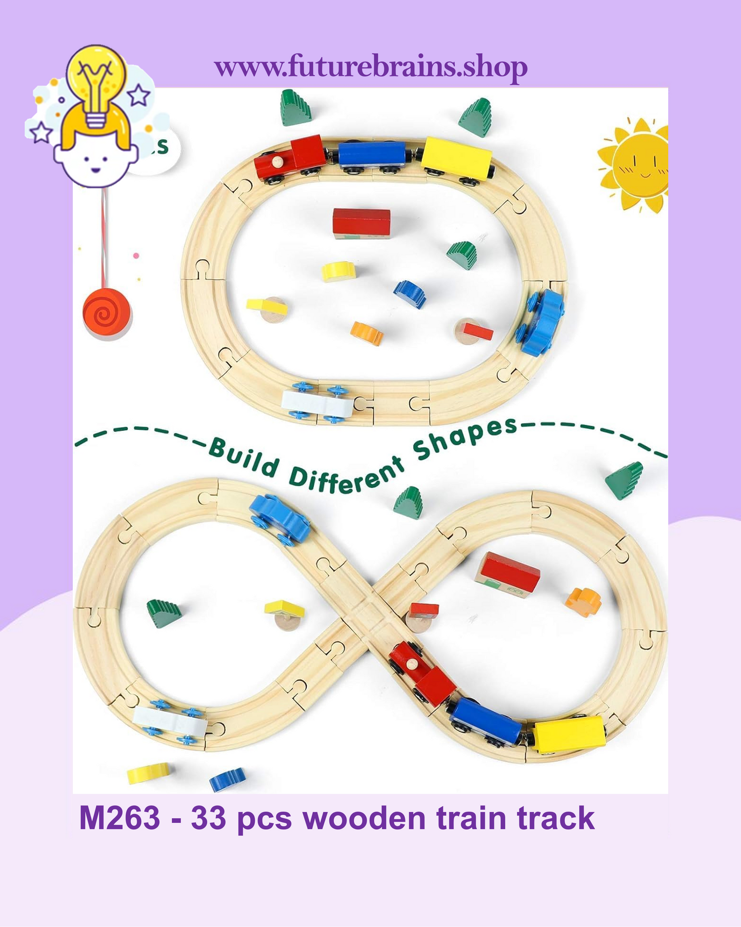 M263 - 33 pcs wooden train track