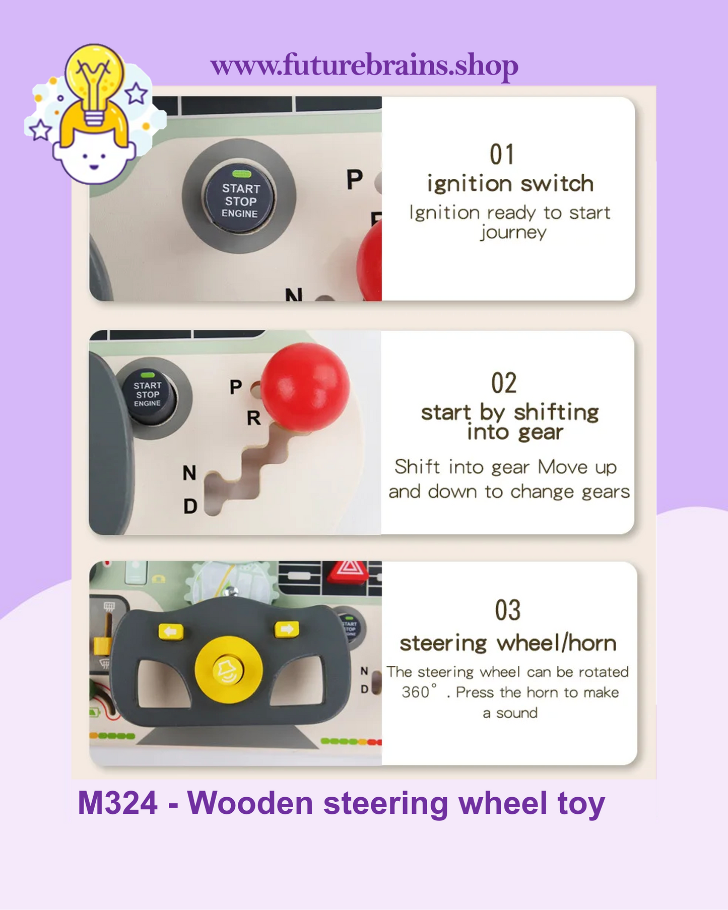 M324 - Wooden steering wheel toy