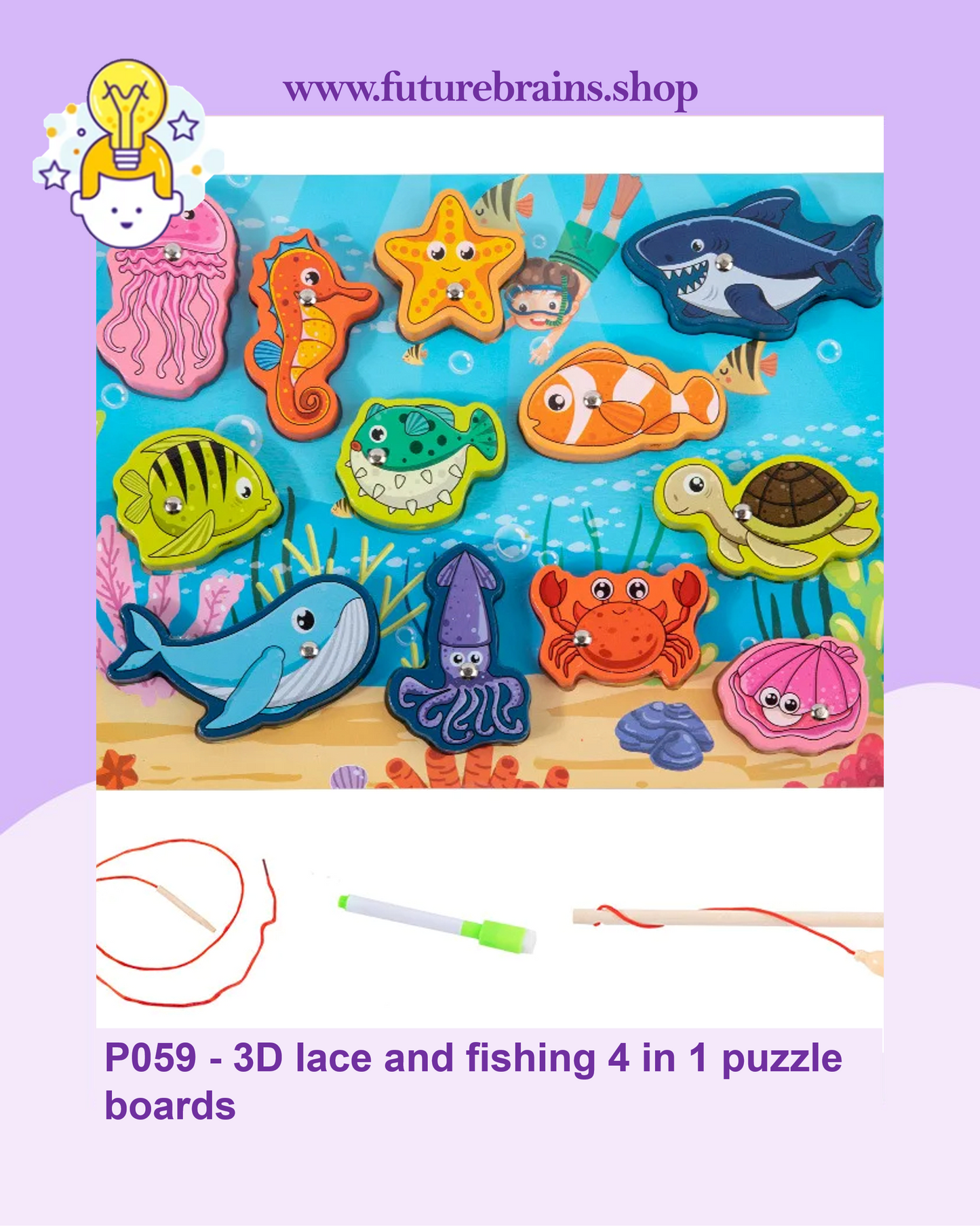 P059 - 3D lace and fishing 4 in 1 puzzle boards