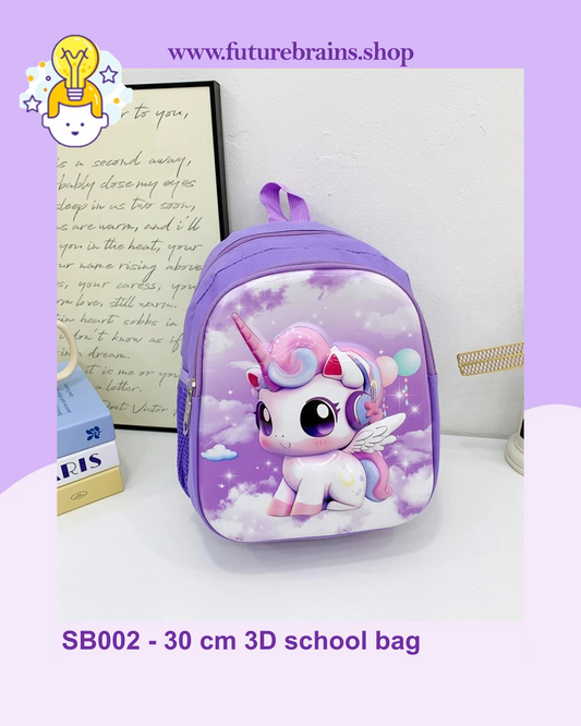 SB002 - 30 cm 3D school bag unicorn design