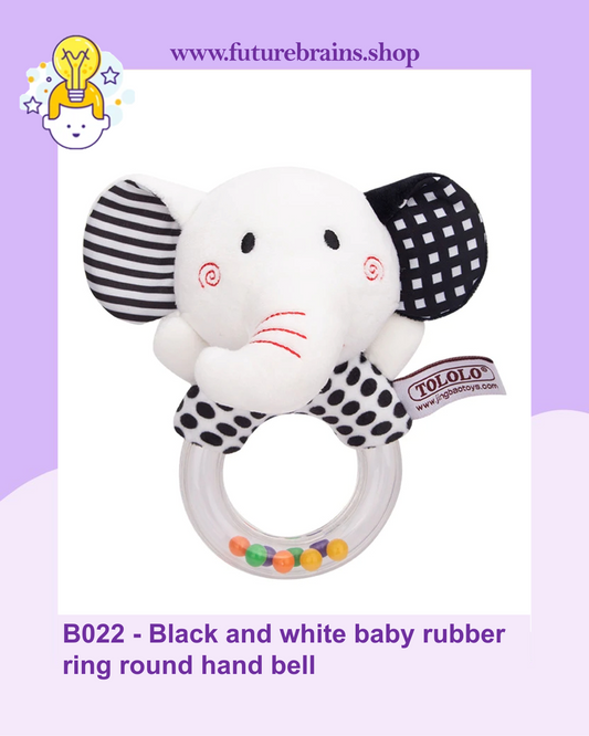 B022 - Black and white baby rubber ring round hand bell