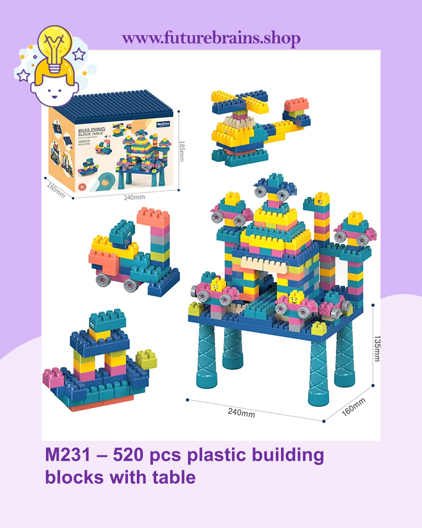 Plastic building blocks with table