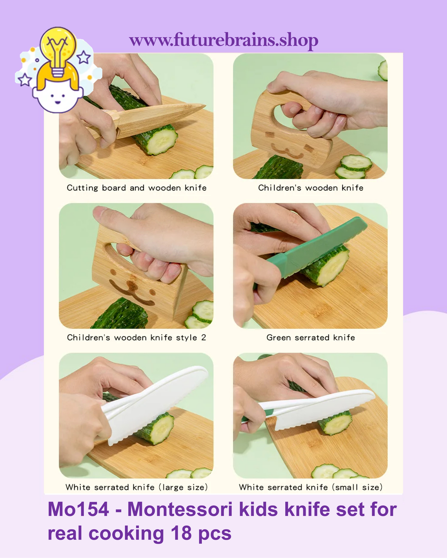 Mo154 - Montessori kids knife set for real cooking 18 pcs