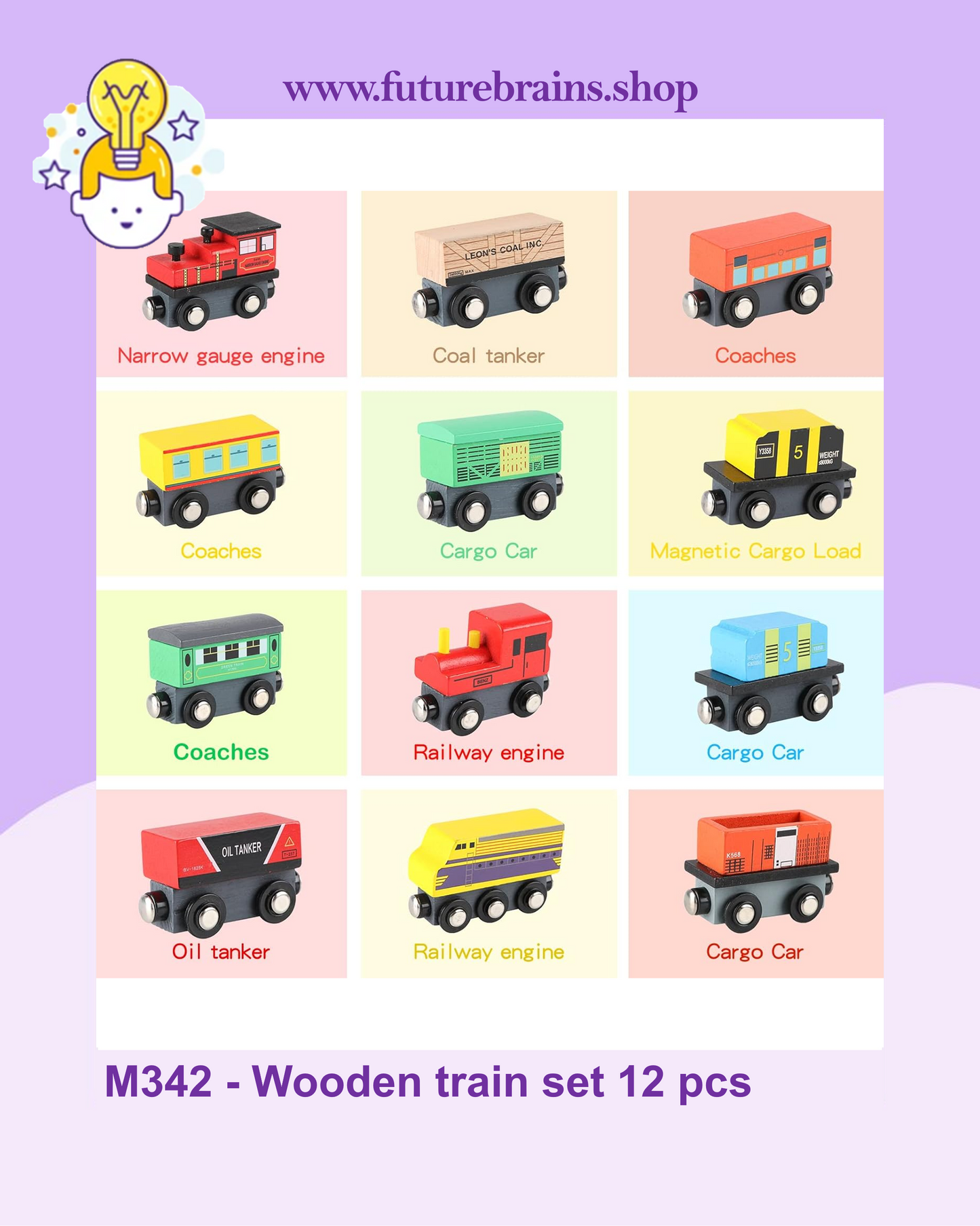 M342 - Wooden train set 12 pcs