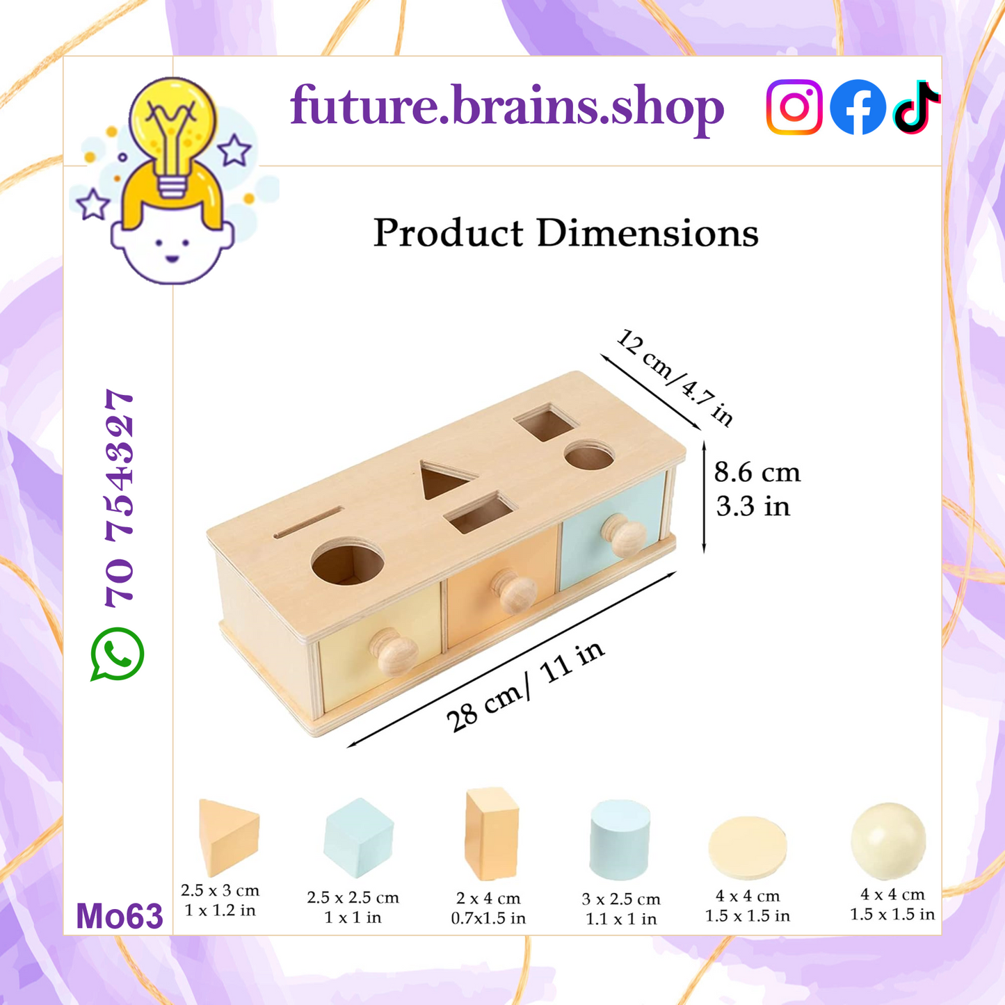 Mo063 - Montessori 2 in 1 Shape Sorter and Object Permanence Box