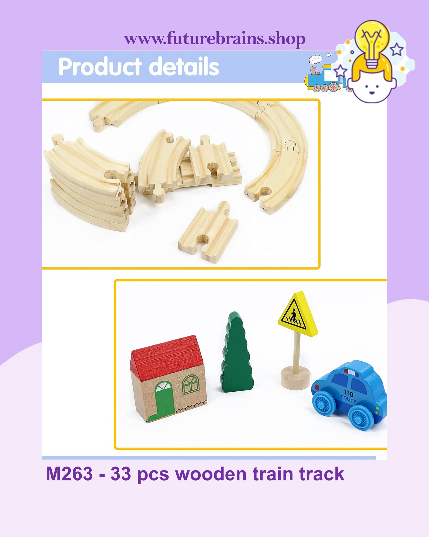 M263 - 33 pcs wooden train track