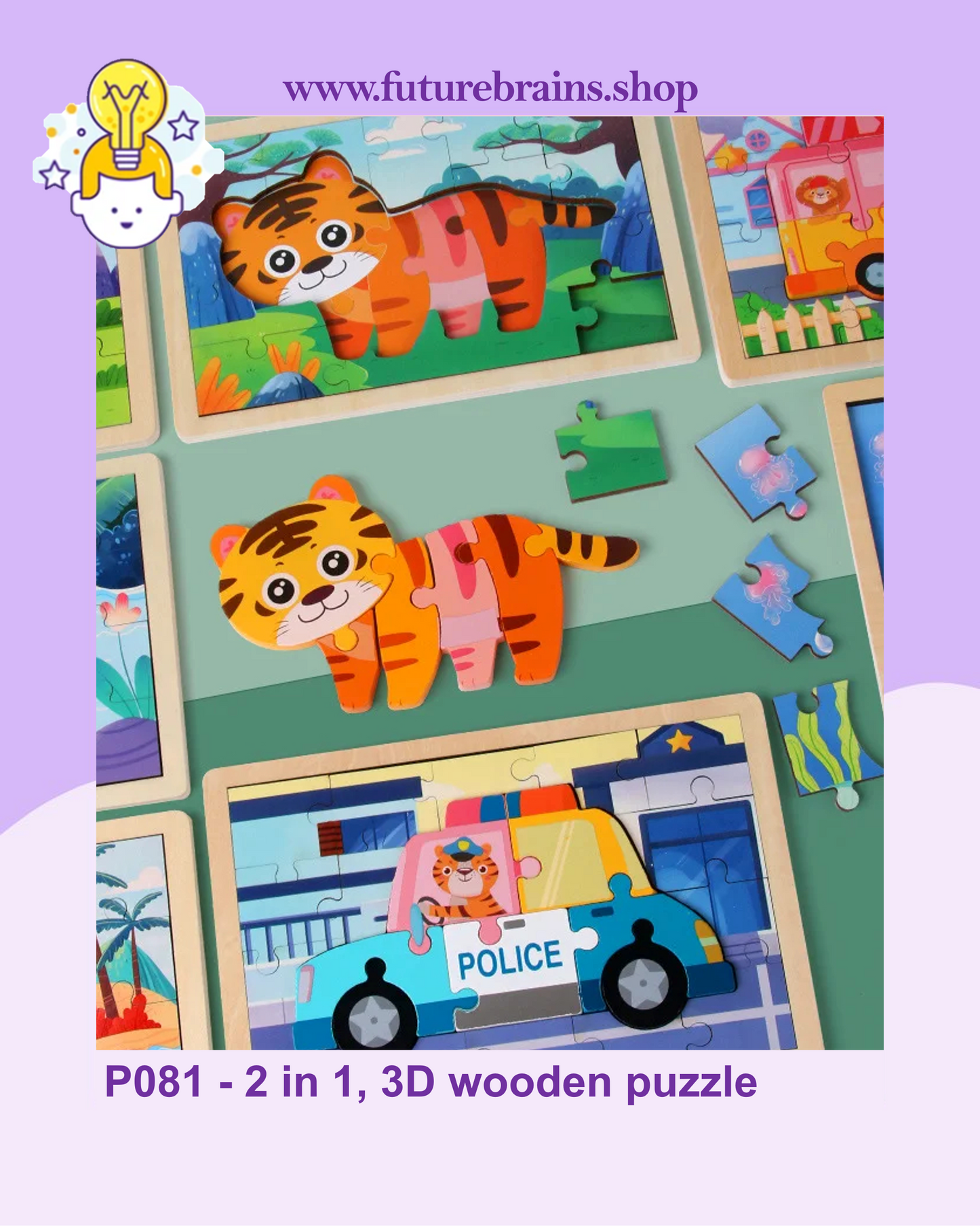 P081 - 2 in 1, 3D wooden puzzle (buy 4 for 9$)