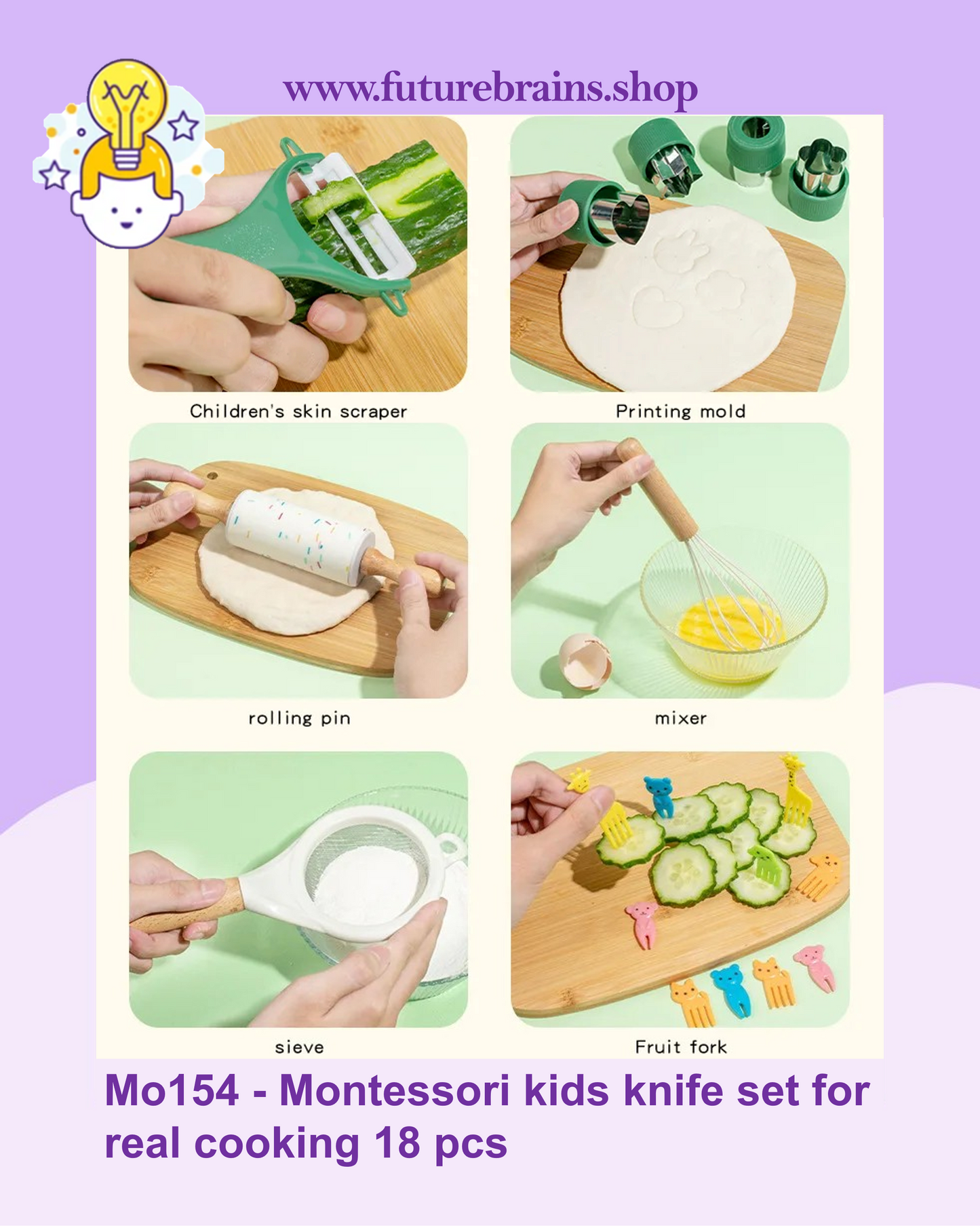 Mo154 - Montessori kids knife set for real cooking 18 pcs