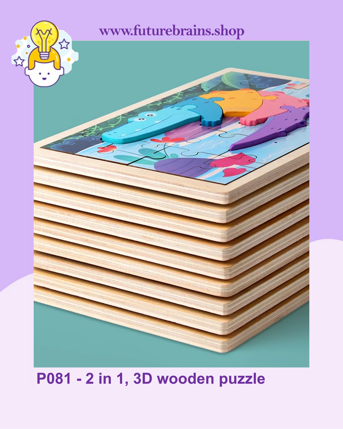 P081 - 2 in 1, 3D wooden puzzle (buy 4 for 9$)