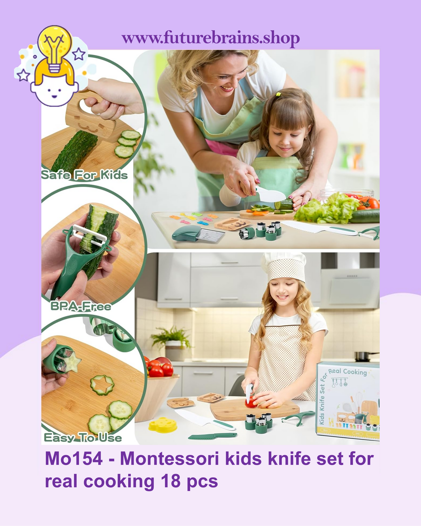 Mo154 - Montessori kids knife set for real cooking 18 pcs