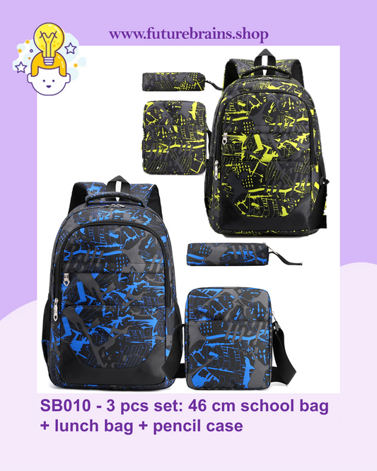 SB010 - 3 pcs set: 46 cm school bag + lunch bag + pencil case